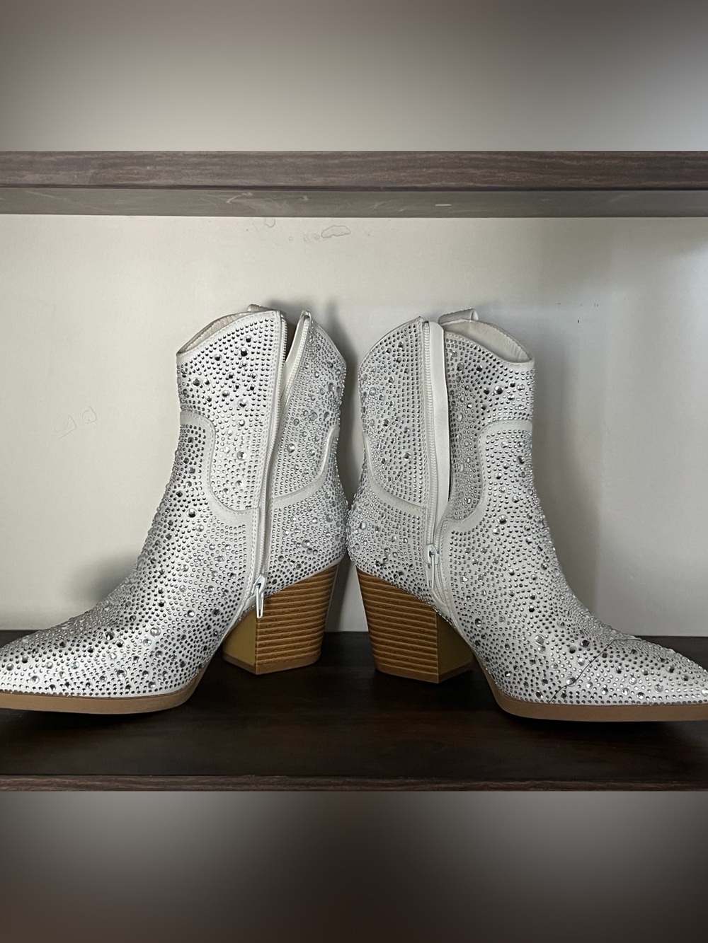 White Crystal-Embellished Women’s Ankle Bootie